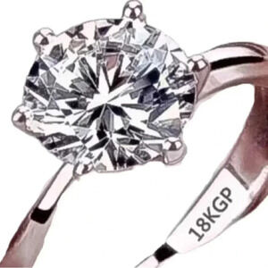 NWT 18k White Gold Pl. Women's 2ct Solitaire Ring Sizes: 6, 8, & 9 w/ card